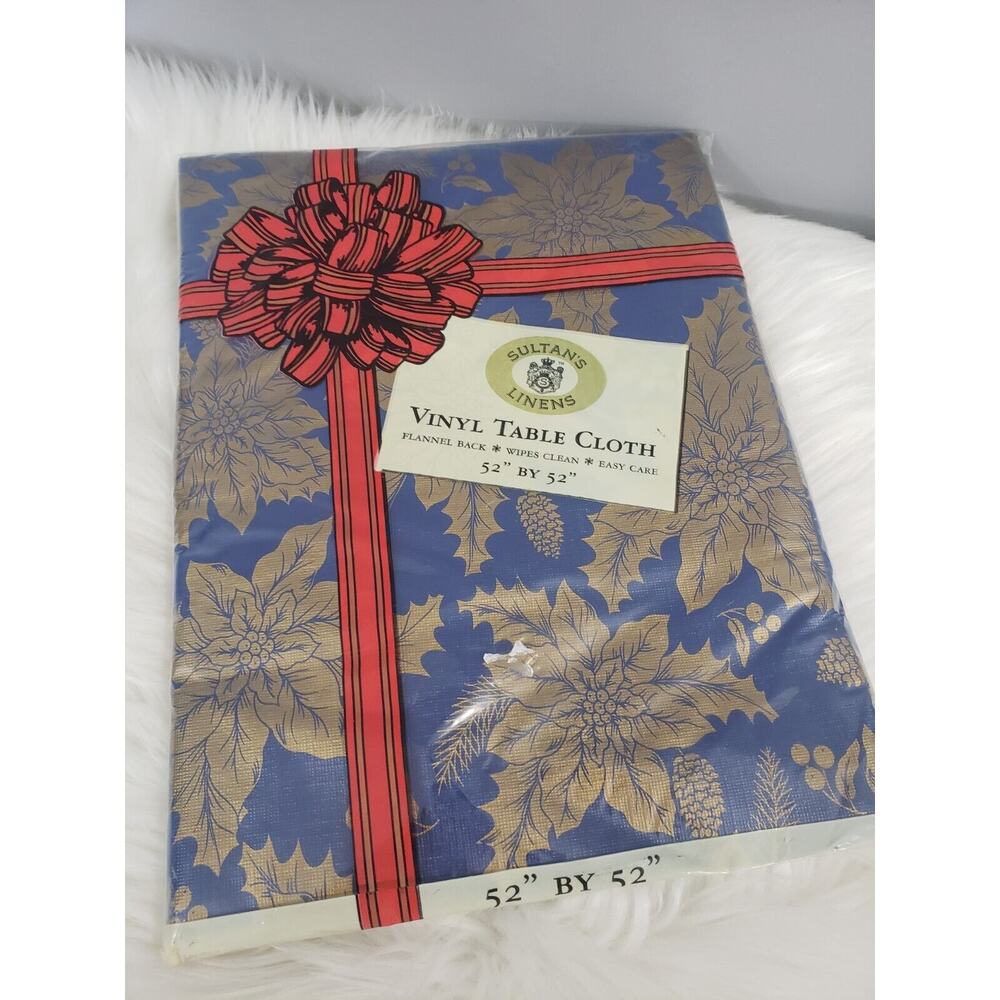 Vintage Sultans Linens Christmas Vinyl Table Cloth Poinsettia‎ Square Kitschy
